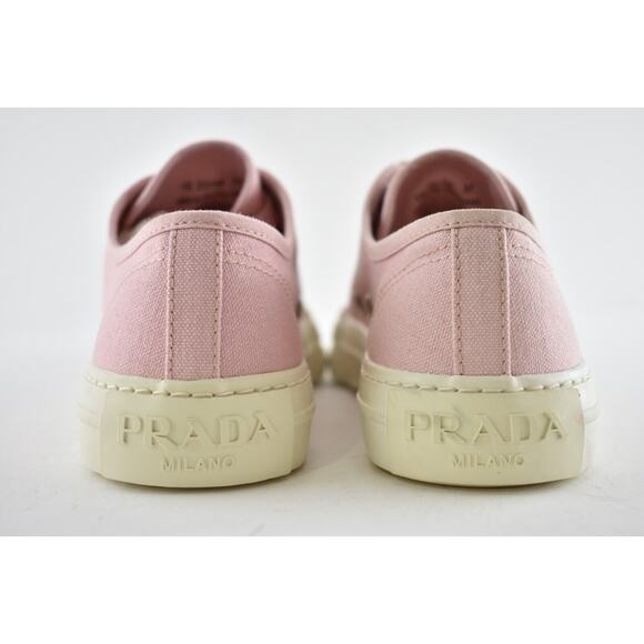 Prada Wheel Canvas Pesco Pink Logo Lace Up Tie Flat Low Top Trainer Sneaker 37 - Picture 11 of 12